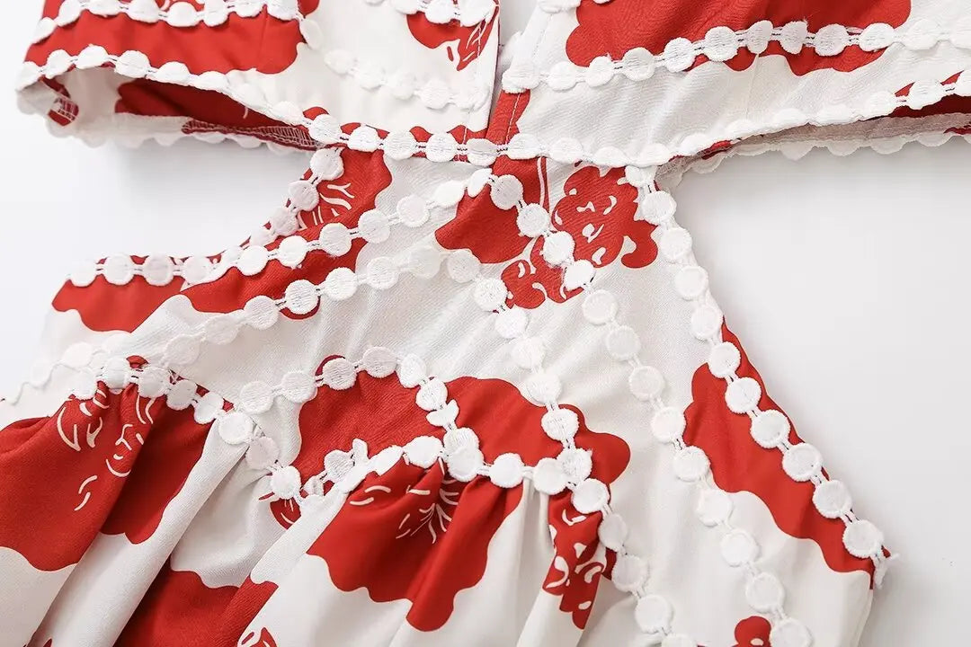 Vestido retrô americano suspenso para mulheres, estilo boêmio, cintura oca, saia curta em linha A, verão, novo