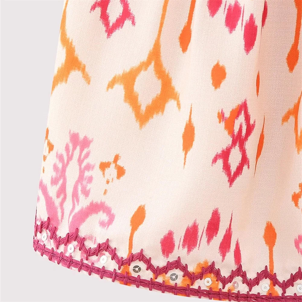 Unizera outono nova moda feminina versátil sexy com decote em v sem mangas bordado frisado impressão curto topo