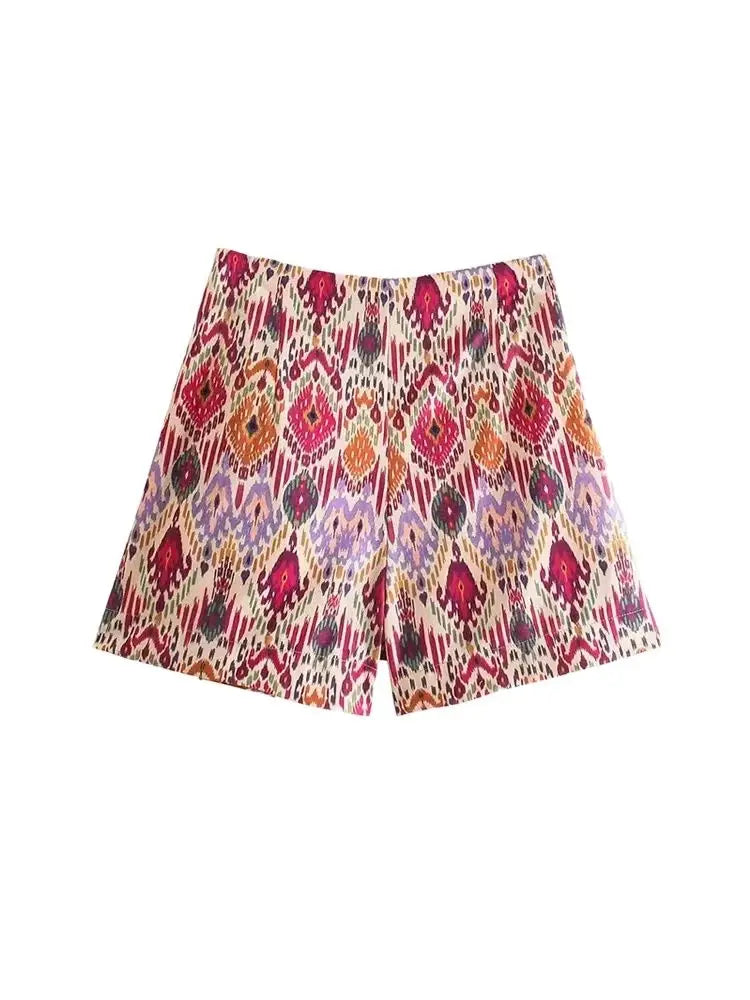 Trza moda feminina com totem atado impressão shorts saias vintage cintura alta zíper lateral saias femininas mujer