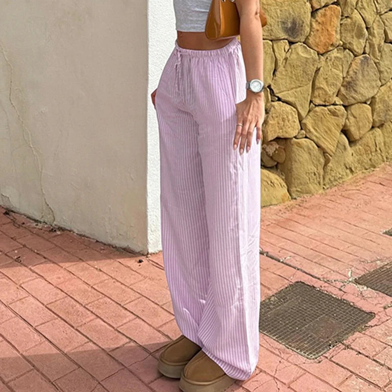 Cuteandpsycho streetwear listrado impressão calças soltas rendas corredores moda y2k calças largas básico estética 90s bonito bottoms