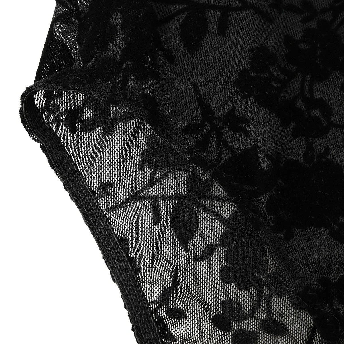 Sexy feminino preto floral reunindo malha pura mock neck manga longa bodysuit