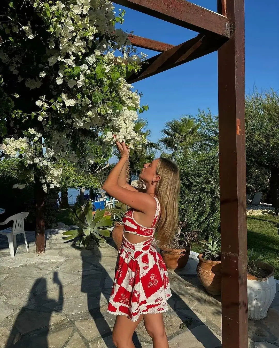 Vestido retrô americano suspenso para mulheres, estilo boêmio, cintura oca, saia curta em linha A, verão, novo
