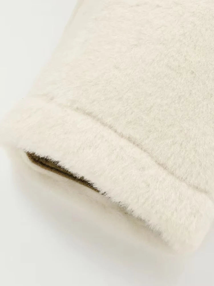 Jaqueta grossa e quente de pele sintética para mulheres, casaco de manga comprida, alternância frontal, agasalhos femininos, tops chiques, moda