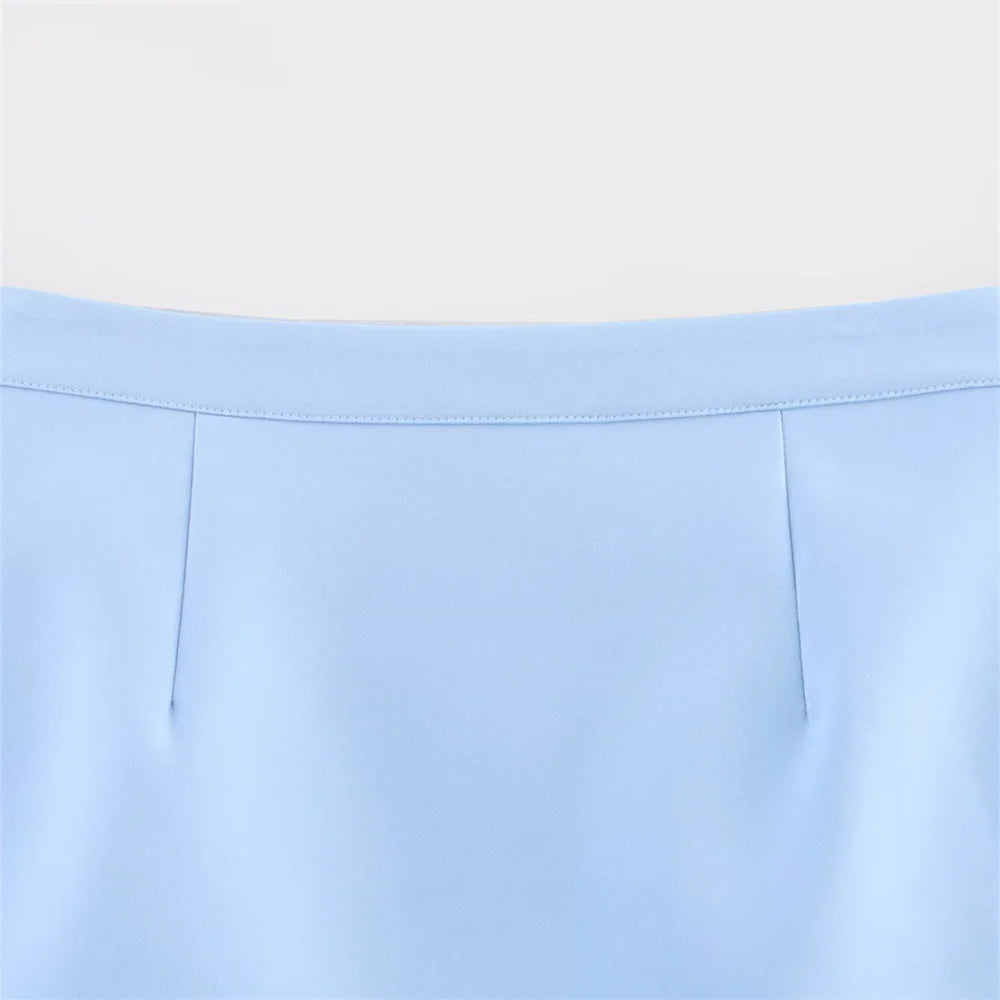 UNIZERA blusa feminina sem alças com zíper decoração saia curta para primavera e verão roupas femininas casuais