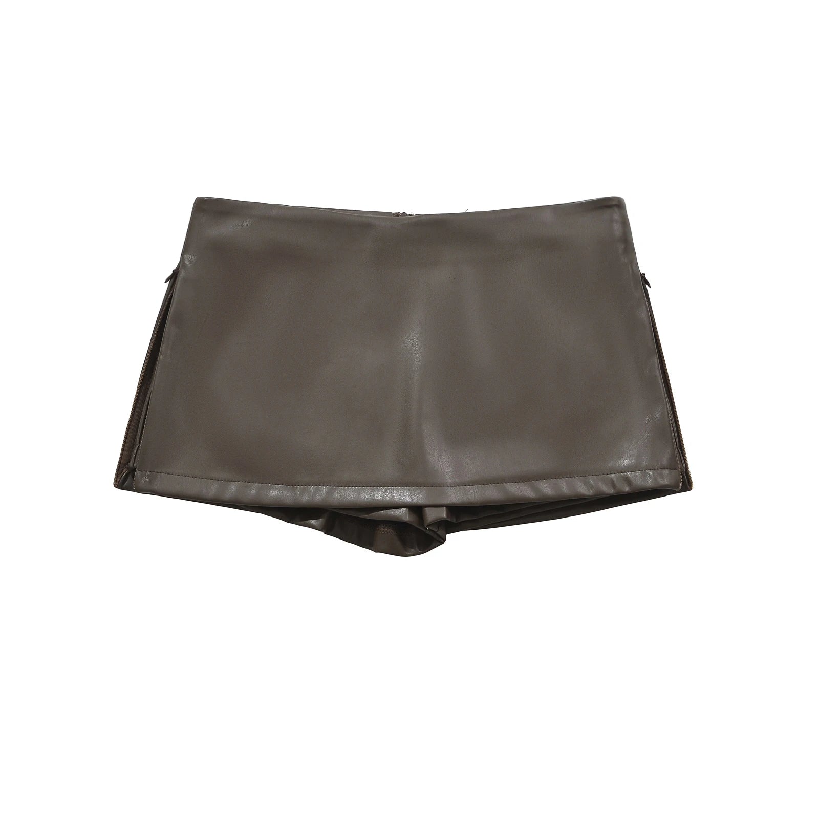 Mini saias pretas elegantes moda coreana saias de couro falso para mulher saias de cintura baixa saia de couro dividido com shorts marrom