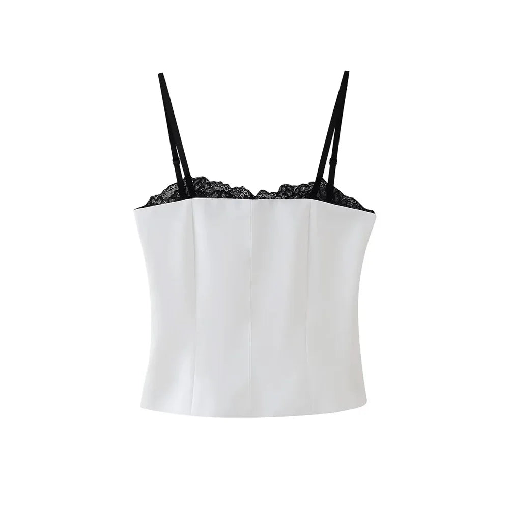 TRZA – Regatas femininas de renda, sem costas, alças finas, zíper lateral, camis femininas, moda sexy