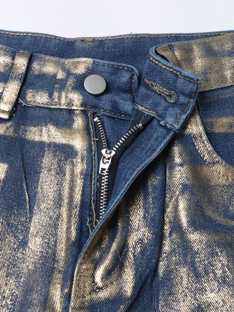 Twotwinstyle casual calças soltas para as mulheres cintura alta emendado botão streetwear perna reta moda nova