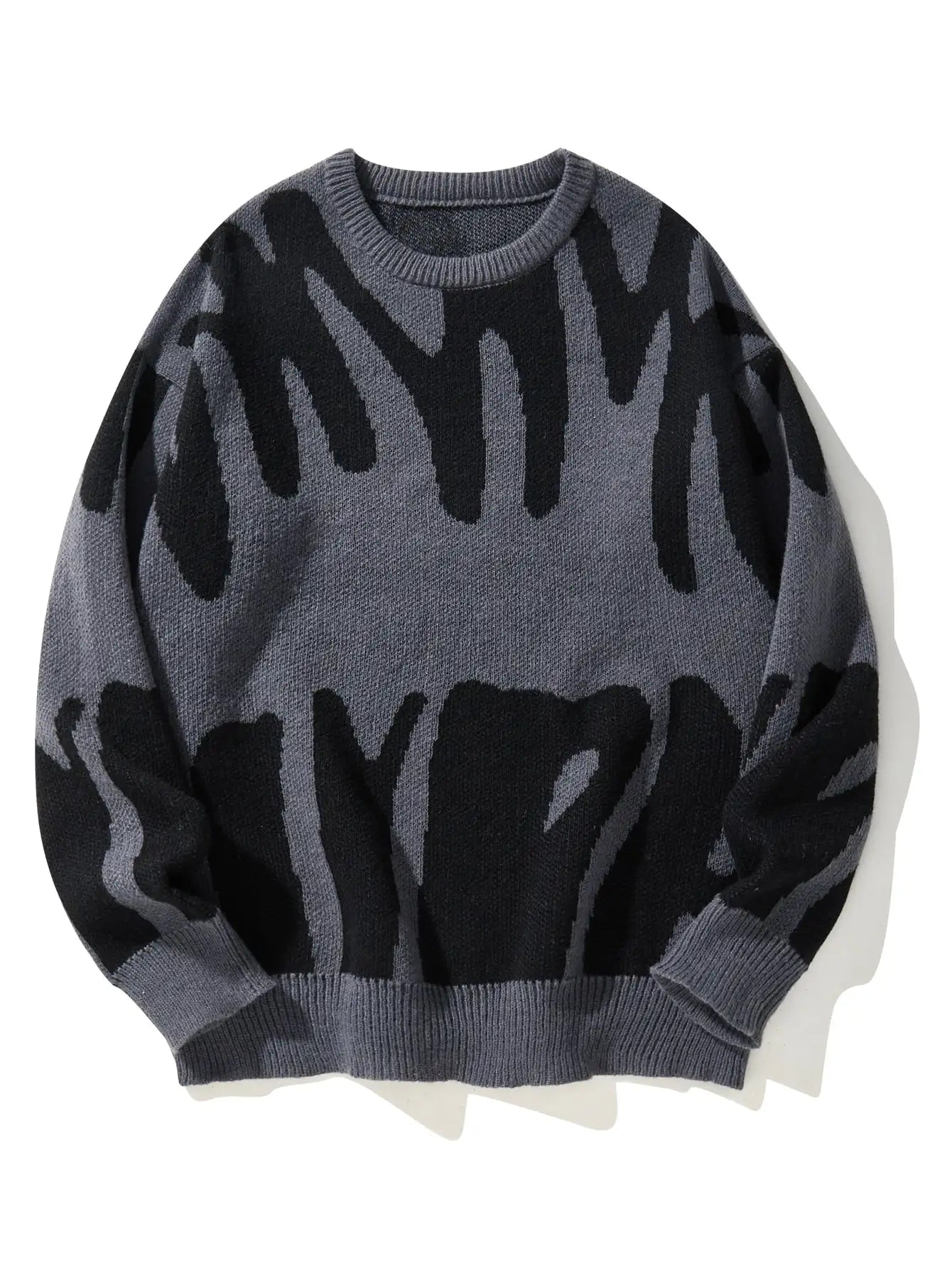 Pulôver de malha com padrão Jacquard irregular masculino, suéter casual com gola redonda, cor de contraste, popular, outono, inverno, novo
