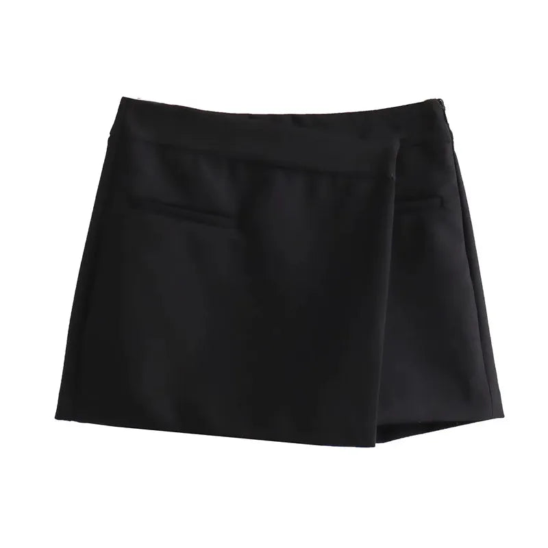 Traf assimétrico feminino skort cintura alta mini saia shorts mulher outono saias curtas para mulher chique e elegante saia