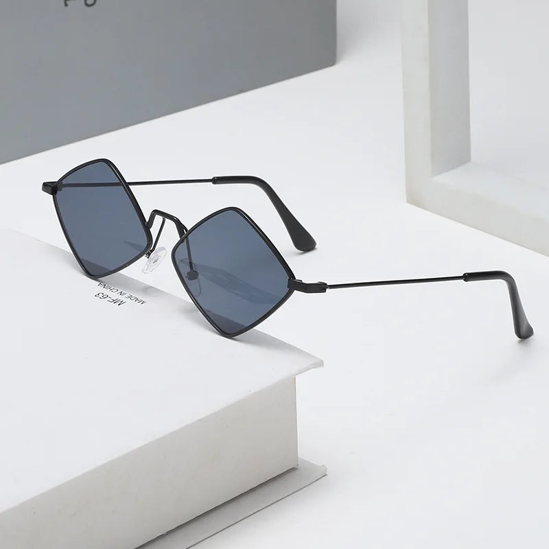 Óculos de sol em forma de losango vintage para mulheres homens na moda irregular metal óculos de sol marca moda designer condução uv400 óculos