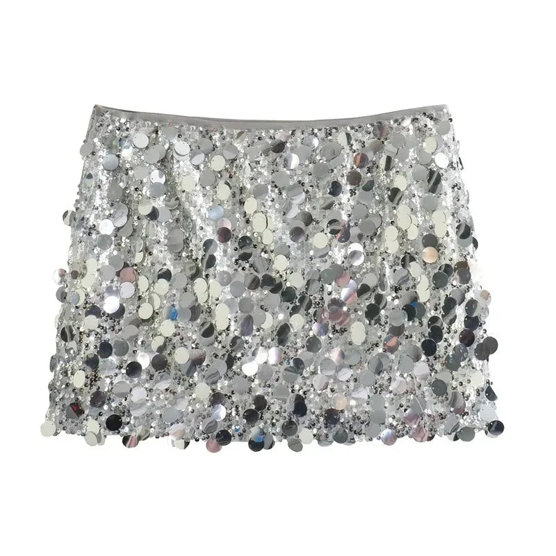 Saia de lantejoulas prata mulher cintura alta mini saia mulher moda brilhante glitter elegante saias curtas para mulheres saias y2k