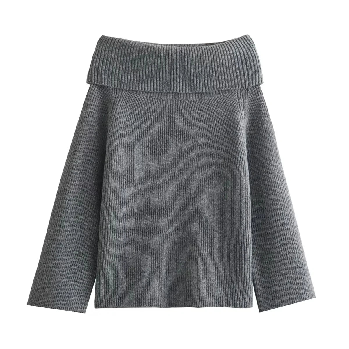 Trafza moda feminina sólida fora do ombro camisola de manga longa pulôver de malha camisola outono feminino casual malhas chique topo