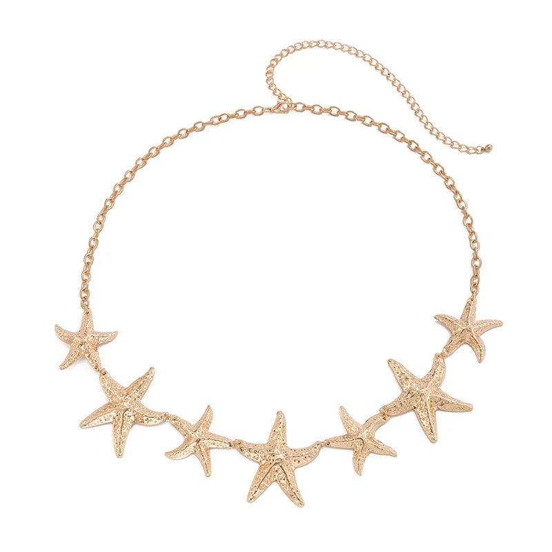 Estilo étnico estrela do mar corrente de cintura acessórios boêmio versátil cinto vestido feminino high-end vestido com cintura metal retro