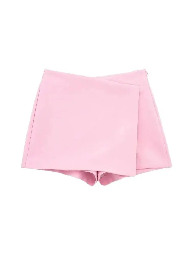 Trza moda feminina assimétrica pareo estilo auto sobreposição shorts saias vintage cintura alta zíper lateral feminino skort mujer