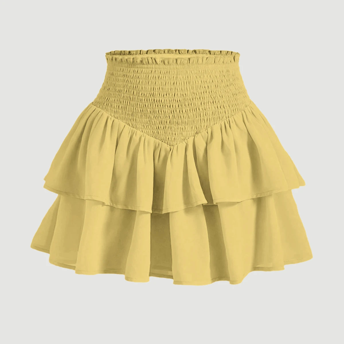 Mia Muse Minissaia feminina de cintura alta, peplum em camadas, casual, todas as estações, básica, sólida, formal, acampanada, linha A