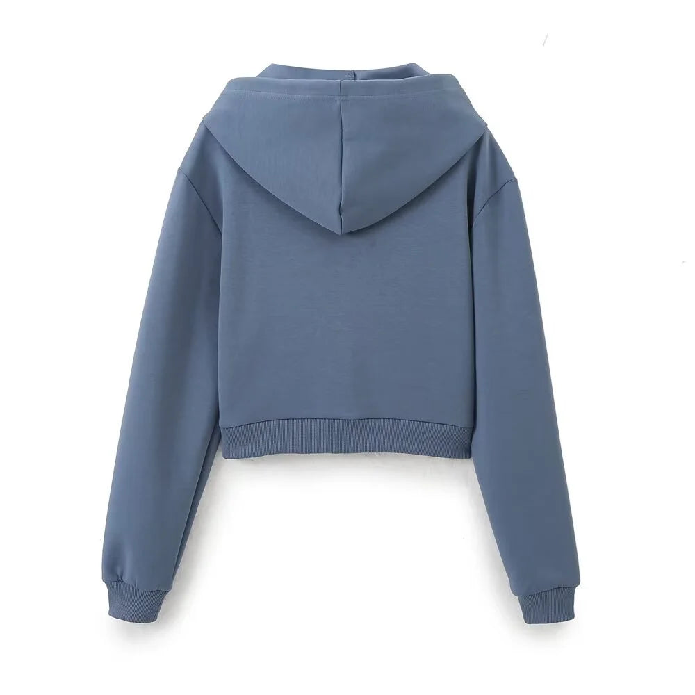 Taop & za outono nova moda feminina casual zíper decoração com capuz manga comprida moletom jaqueta trompete calças conjunto