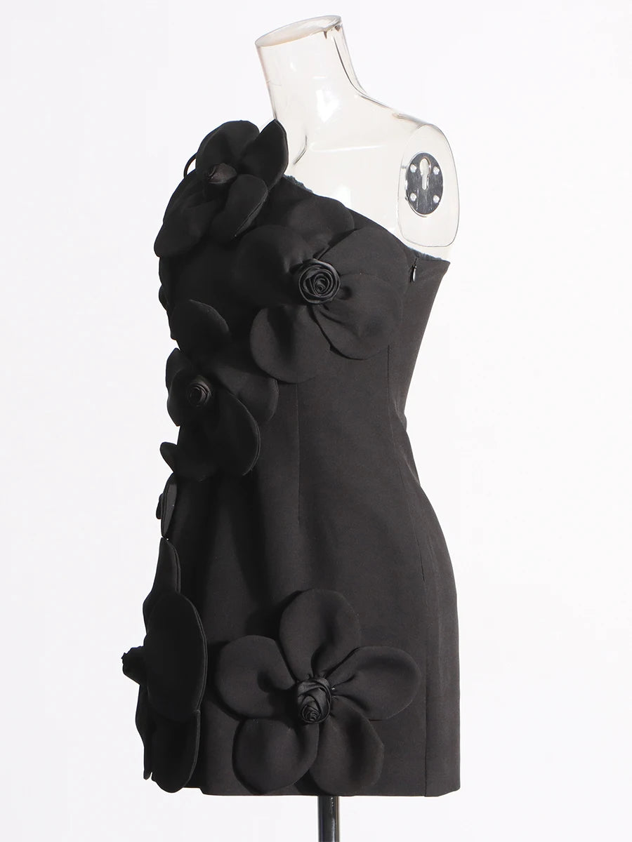 Twotwinstyle retalhos apliques mini vestidos para mulheres gola diagonal mangas emendadas rendas até vestidos de cintura alta feminino novo