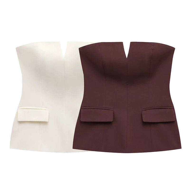 Elegante fora do ombro recortado tubo topos feminino fino sem costas sem mangas colete feminino 2025 verão senhora escritório sólido espartilho tanques novo