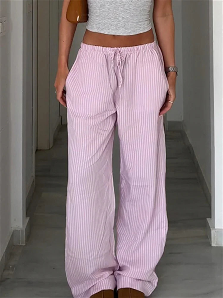 Cuteandpsycho streetwear listrado impressão calças soltas rendas corredores moda y2k calças largas básico estética 90s bonito bottoms