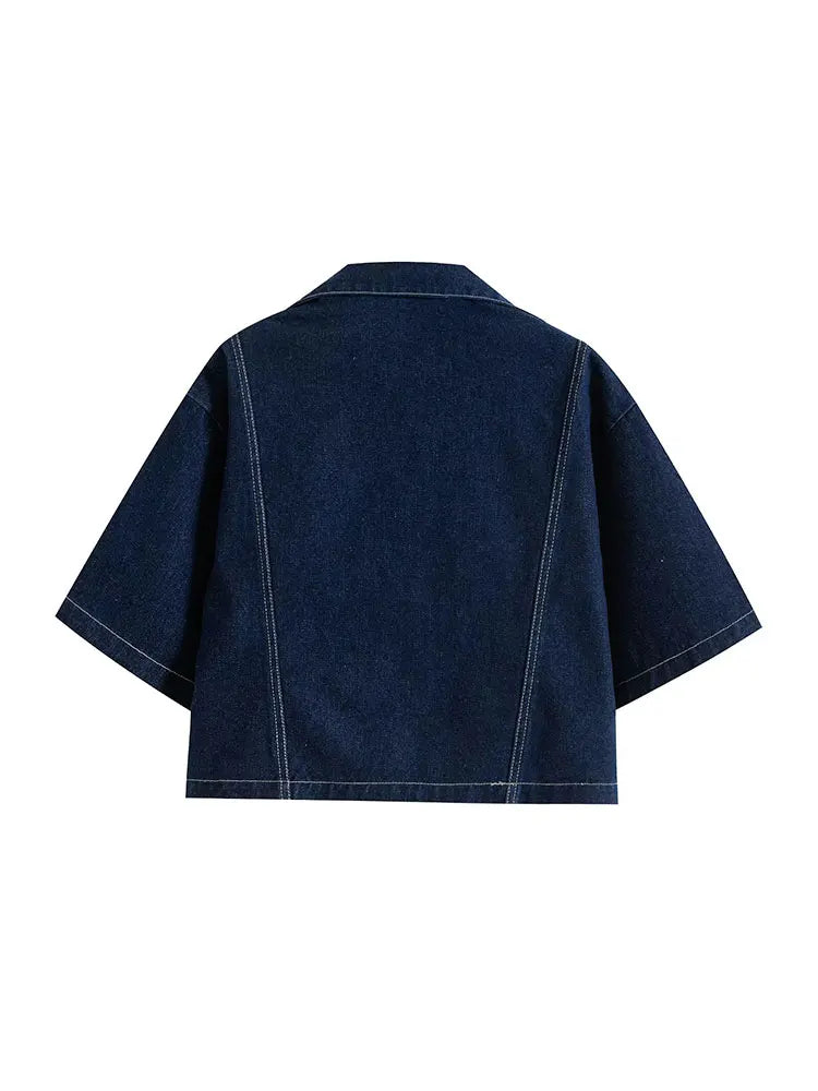 Traf 2025 conjuntos casuais femininos de verão moda mini saias shorts conjuntos denim camisa curta conjuntos superiores para mulheres rua roupa feminina