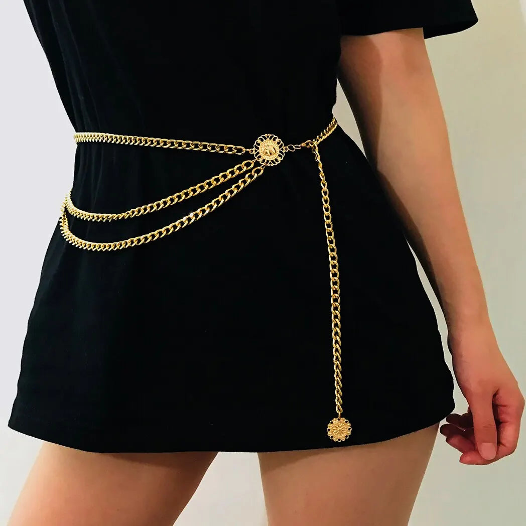 Boho sexy girassol rainha cabeça moeda borla pingente cintura barriga cinto corrente feminino verão biquíni rave corpo jóias y2k acessórios