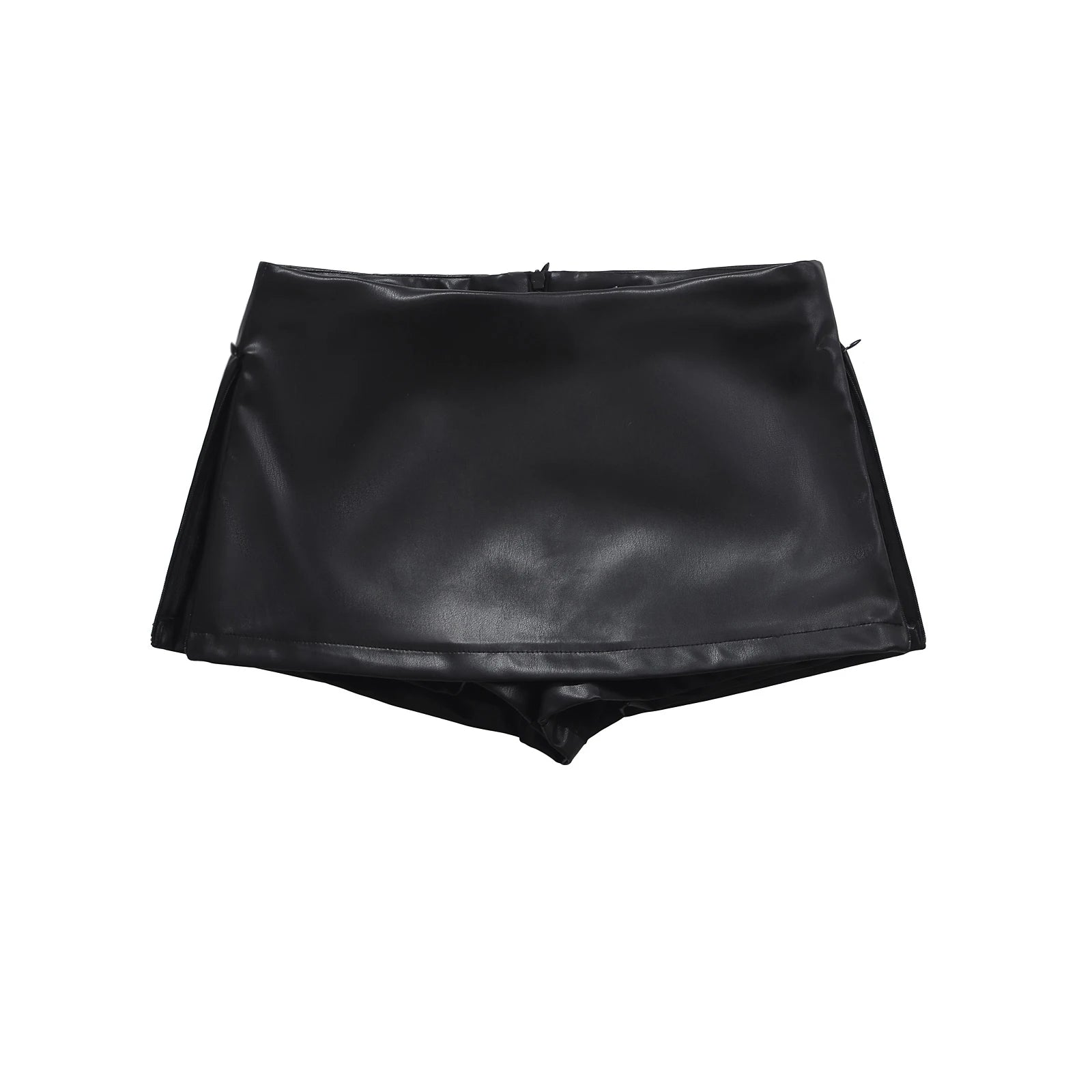 Mini saias pretas elegantes moda coreana saias de couro falso para mulher saias de cintura baixa saia de couro dividido com shorts marrom
