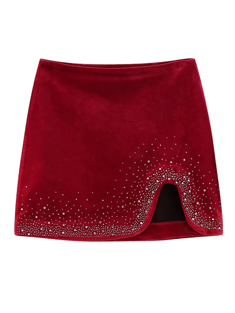Zevity moda feminina brilhante lantejoulas design irregular veludo mini saia faldas mujer feminino chique zíper lateral vestidos qun2663
