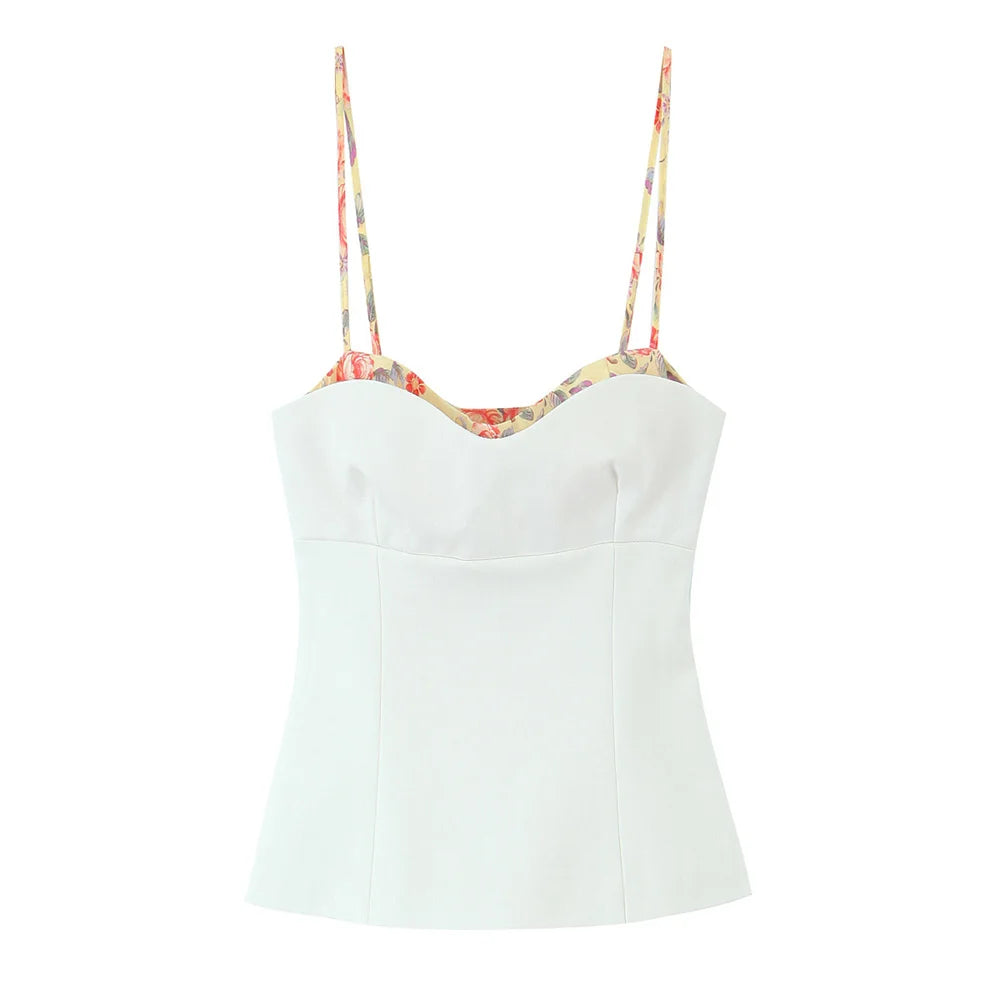 UNIZERA feminino impresso emenda elástica superior zíper decoração primavera/verão novo produto casual feminino wear