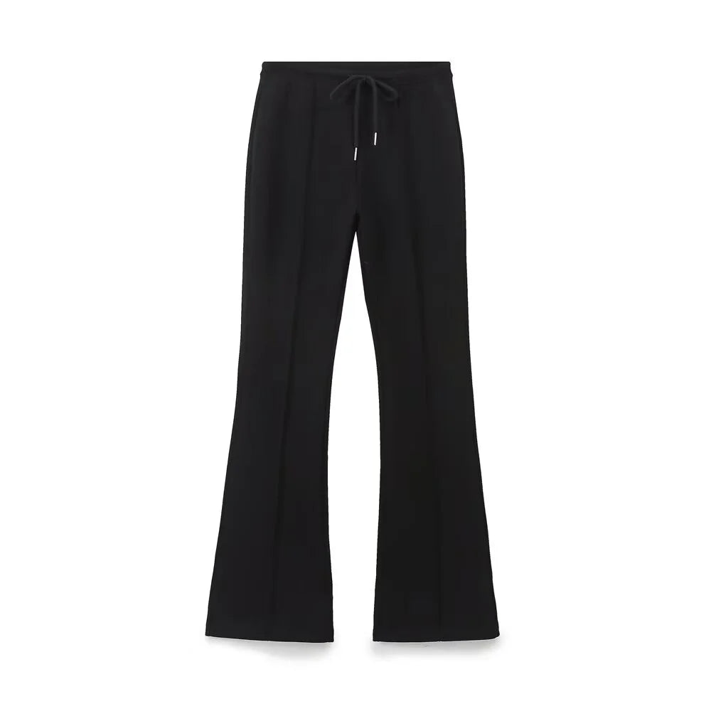 Taop & za outono nova moda feminina casual zíper decoração com capuz manga comprida moletom jaqueta trompete calças conjunto