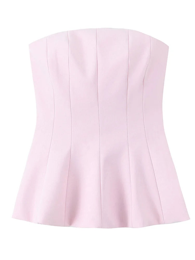 Tfmln moda feminina sem alças topo feminino casual sexy fino encaixe lateral zíper sólido curto topo 2025 verão novo 2 cores