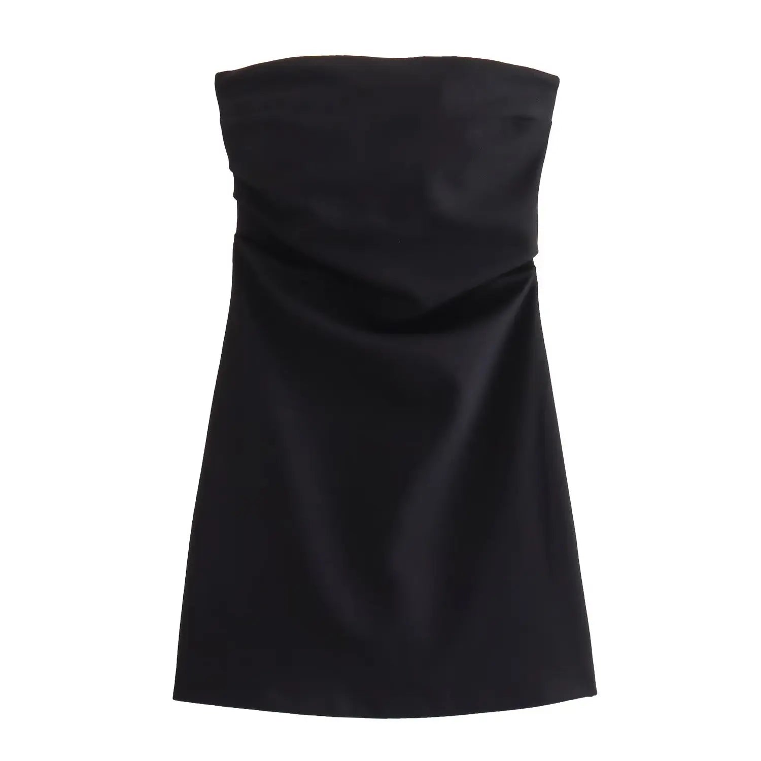 Traf moda feminina sexy voltar zíper cor sólida plissados sem alças mini vestido chique feminino sem mangas vestidos de noite mujer