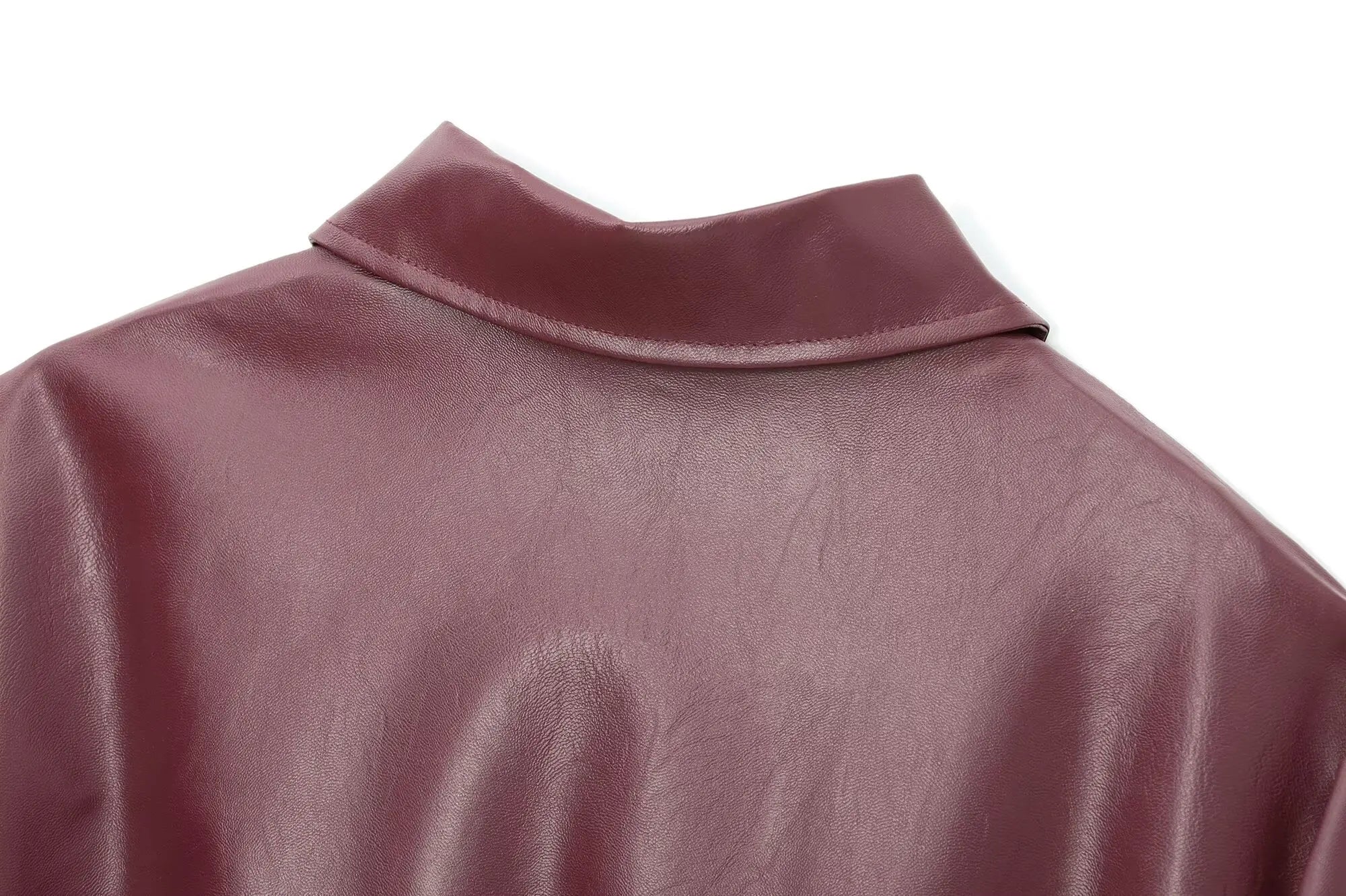 Trafza vinho vermelho couro falso jakcet moda outerwear engrossar zíper lapela casacos do plutônio outono inverno streetwear senhoras topos feminino