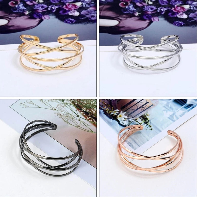 Pulseiras de liga oca punk para mulheres ouro prata cor manguito pulseira aberta ajustável