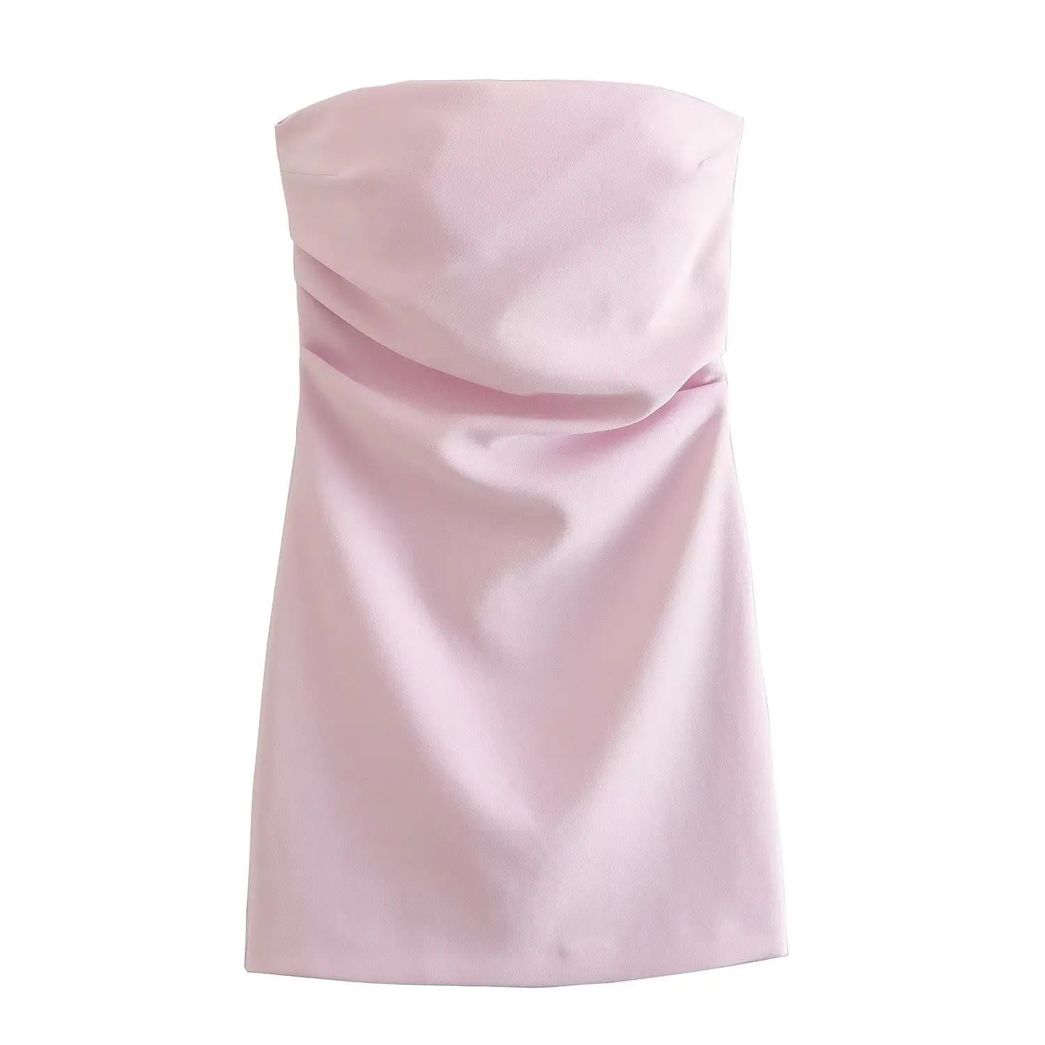 Traf moda feminina sexy voltar zíper cor sólida plissados sem alças mini vestido chique feminino sem mangas vestidos de noite mujer
