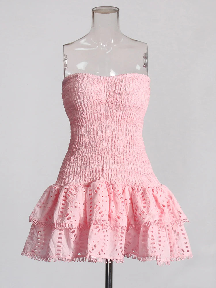 Twotwinstyle retalhos dobras vestidos casuais para mulheres sem alças sem mangas cintura alta oco para fora elegante vestido de emagrecimento feminino