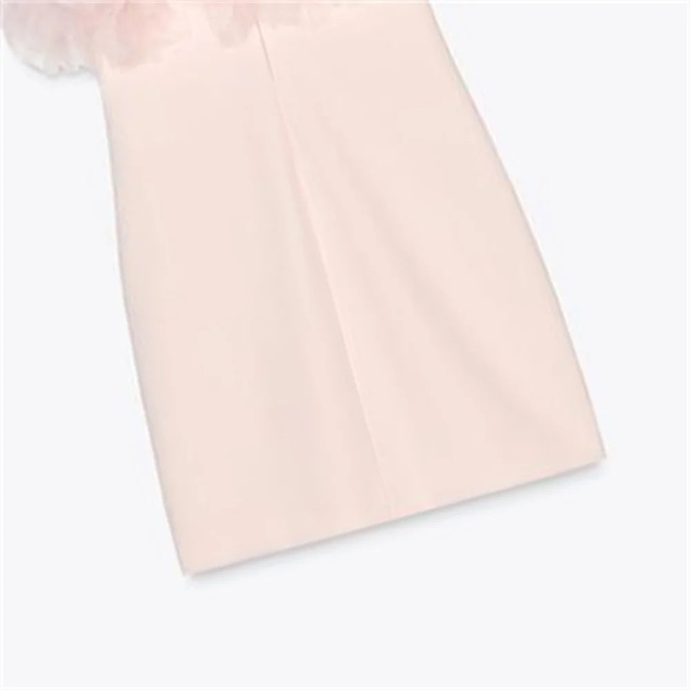 UNIZERA vestido feminino fofo de malha de seda sem alças com mini vestido decoração para primavera e verão novas roupas femininas