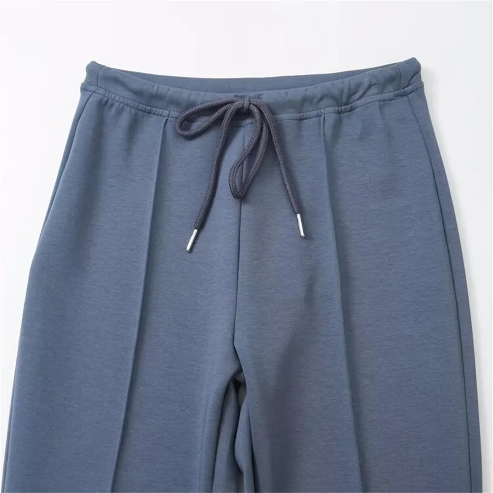Taop & za outono nova moda feminina casual zíper decoração com capuz manga comprida moletom jaqueta trompete calças conjunto