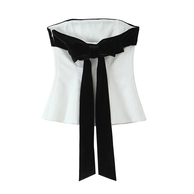 Traf borboleta espartilho topo 2024 feminino verão outono retalhos tanque tubo topos senhoras moda casual elegante sem costas sem mangas topo