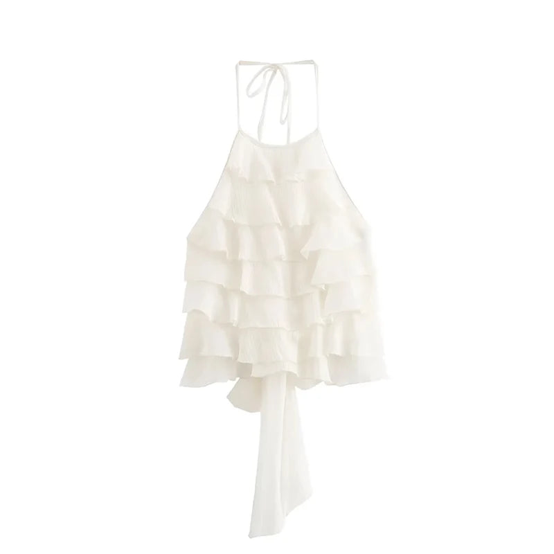 Colete sem mangas Halter arco feminino, top sexy com franjas elegante, Lady Bustier, roupa de suspensão feminina, moda verão