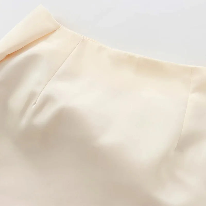Traf saias curtas femininas 2024 verão borboleta mini saias senhoras moda casual elegante escritório bege plissado saias curtas