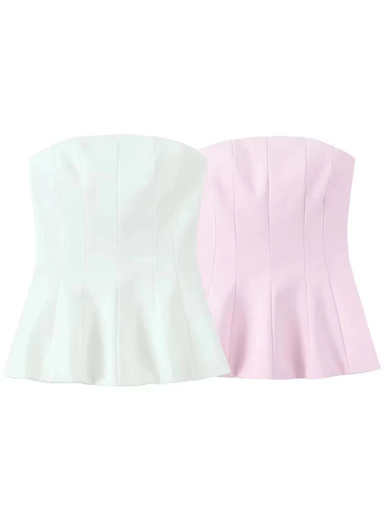 Tfmln moda feminina sem alças topo feminino casual sexy fino encaixe lateral zíper sólido curto topo 2025 verão novo 2 cores