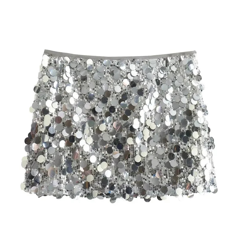 Saia de lantejoulas prata mulher cintura alta mini saia mulher moda brilhante glitter elegante saias curtas para mulheres saias y2k