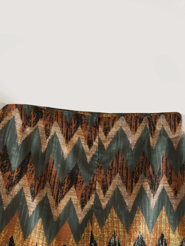 Keyanketian novo vintage impressão geométrica mini saia atada sarong frisado franja envoltório vestidos casuais zip curto skort mujer