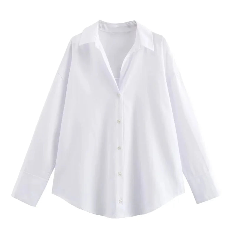 Traf oxford camisa branca mulher assimétrica azul listrado blusas de manga longa para mulher 2024 casual camisas básicas mulher verão topo