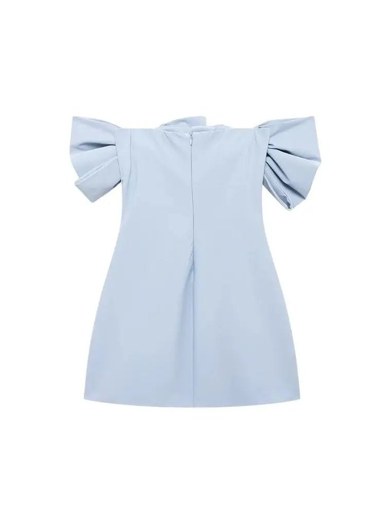 Trza-mini vestido sem alças com laços para mulheres, ombro de fora, pescoço reto, zíper traseiro, vestidos femininos, moda sexy