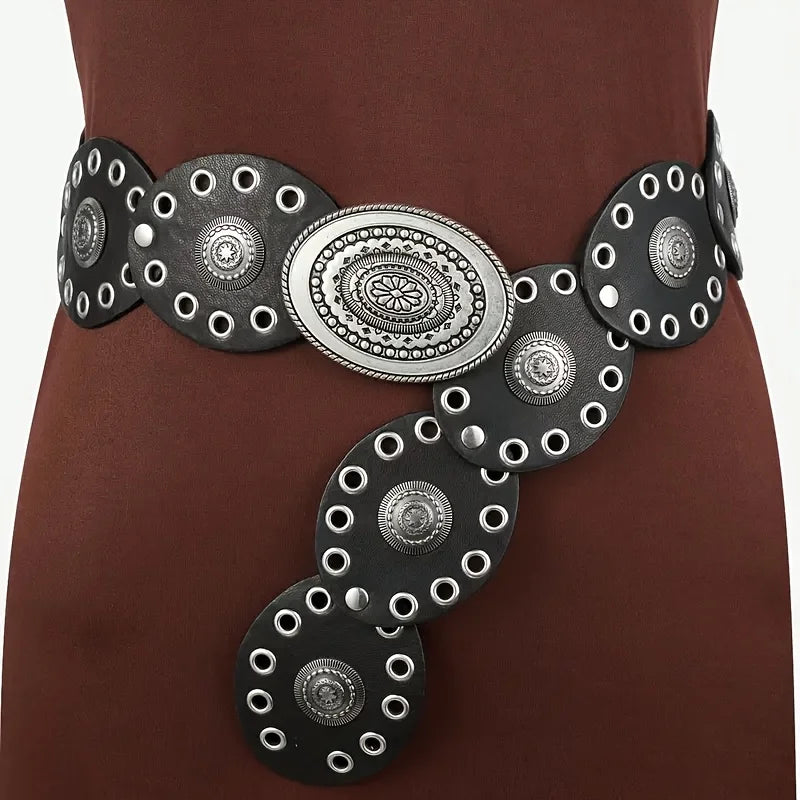 1pc estilo vintage feminino falso cinto de plutônio com fivela de rebite oval cintura vintage cintos personalizados