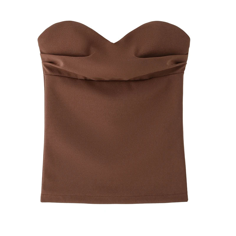 Traf mulher tanques & camis sem alças colheita topos para mulheres verão espartilho tubo superior ruched backelss sexy topos fora do ombro festa topo