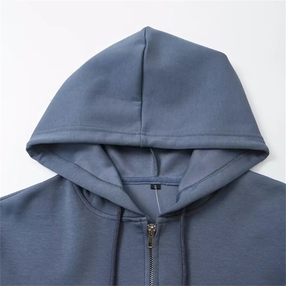 Taop & za outono nova moda feminina casual zíper decoração com capuz manga comprida moletom jaqueta trompete calças conjunto