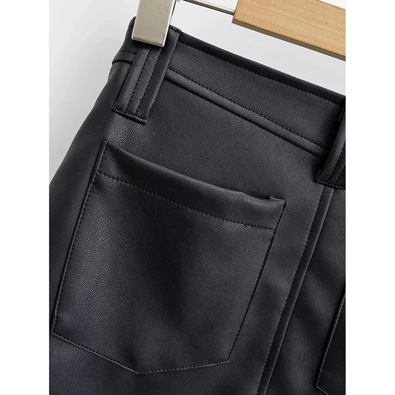 Qnqo saias para mulheres y2k moda rendas até couro do plutônio saia preta 2025 novo estilo coreano fino bolso hip envoltório mini saia feminina