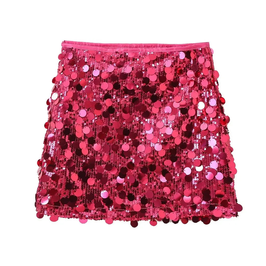 Willshela moda feminina com lantejoulas sólido zíper lateral mini saia vintage cintura alta feminino chique senhora saias